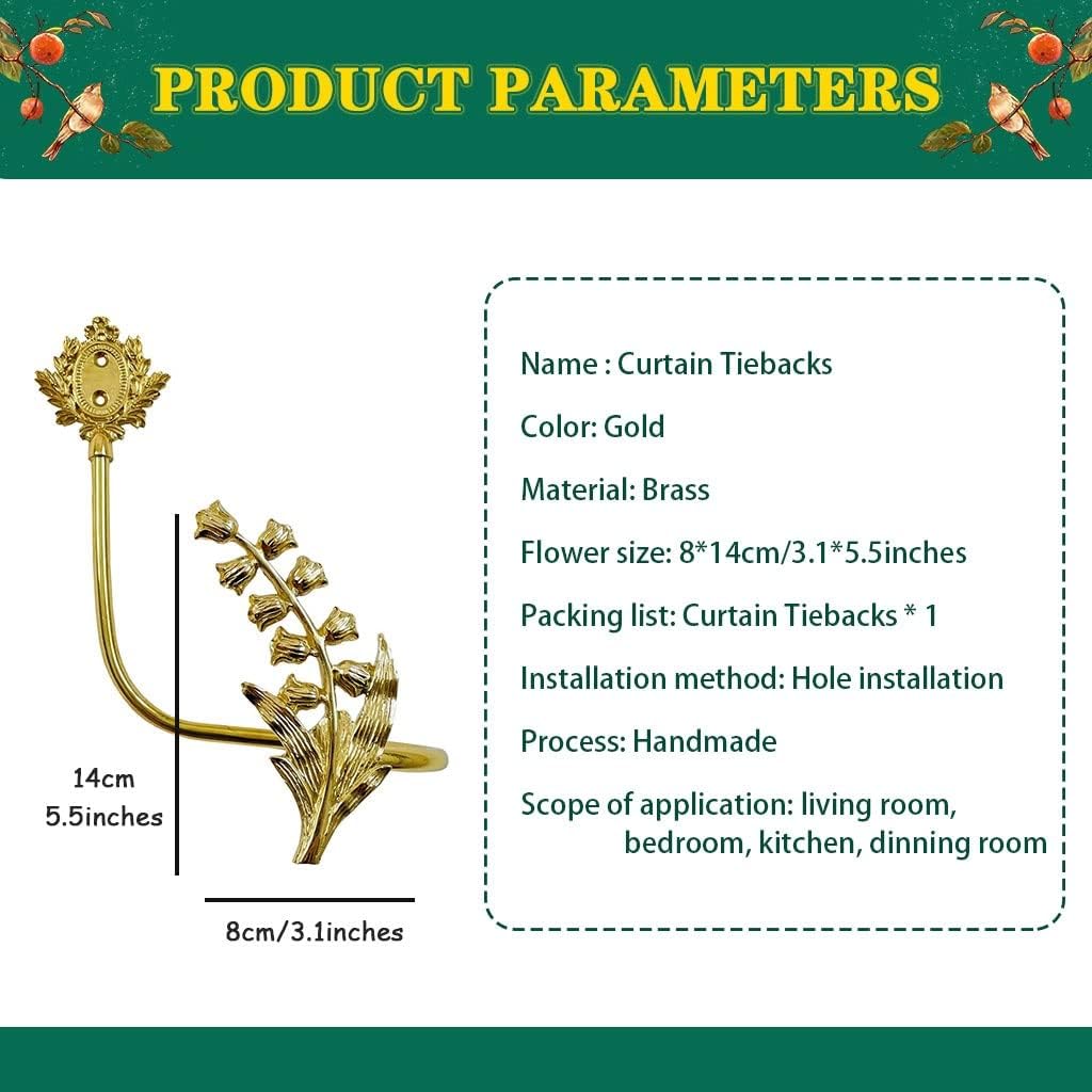 Curtain Holdbacks Lily of The Valley Curtain Holdbacks, Brass Curtain Tiebacks, Vintage Curtain Decoration, Villa Curtain Fasteners/Gold/Right
