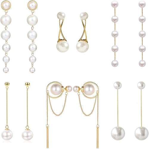 Big Simulated Pearl Long Tassel Drop Earrings for Women Double Sided Front Back Cross Imitation Pearl Dangle Earrings