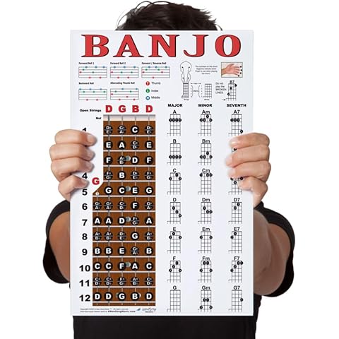Laminated Banjo Poster - Chords Rolls Fretboard Notes - Open G Tuning 11x17 Easy Beginner Instructional Chart by A New Song Music Cover