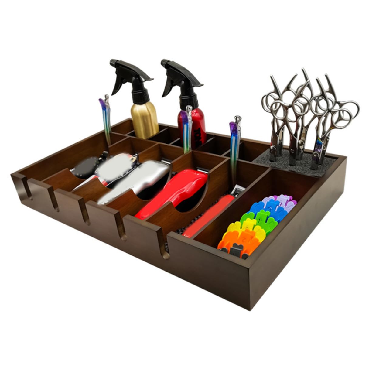 ULTECHNOVO Plateau pour Tondeuse de Barbier en Bois Grosse Capacité et Design à Grille Rationnelle, Organise Efficacement les Outils un Salon de Coiffure