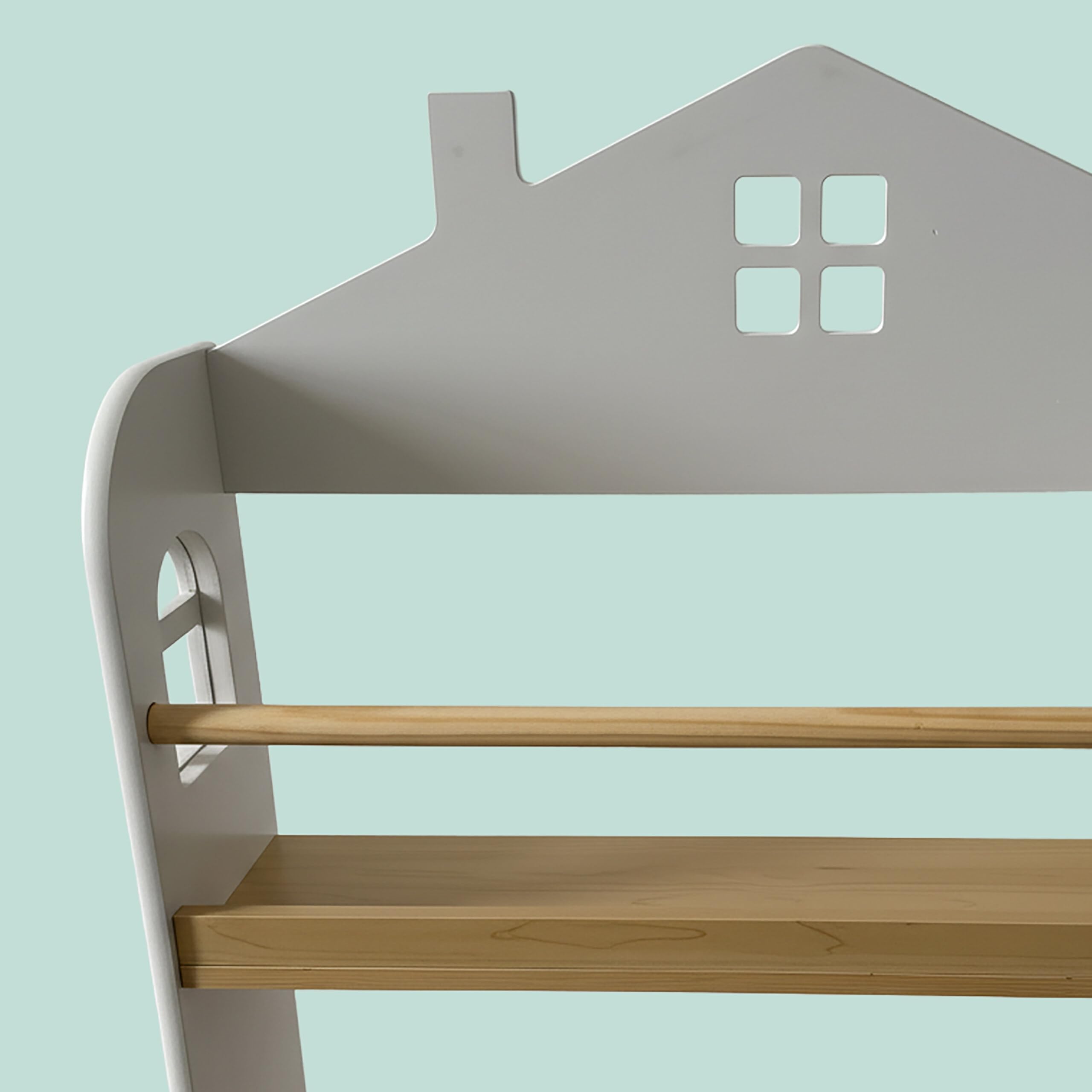 Relaxdays Étagère Livres Murale Enfants 4 Compartiments, Maison, Blanc/Naturel 130x60x15 cm