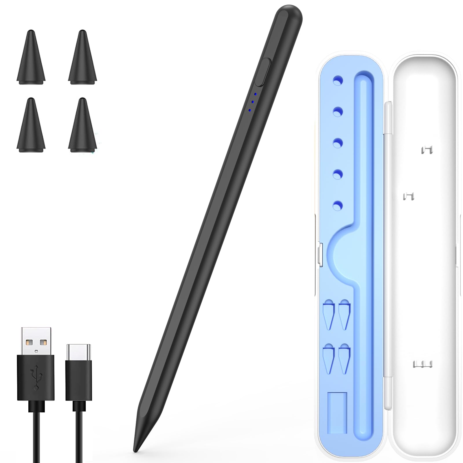 Stylus Pen for iPad 2018-2025, 15 Mins Fast Charge for Apple Pencil with Palm Rejection, Compatible with iPad 11/10/9/8/7/6, Pro M4/12.9"(6/5/4/3)/11", Air M3/M2/5/4/3, Mini A17 Pro/6/5, Black