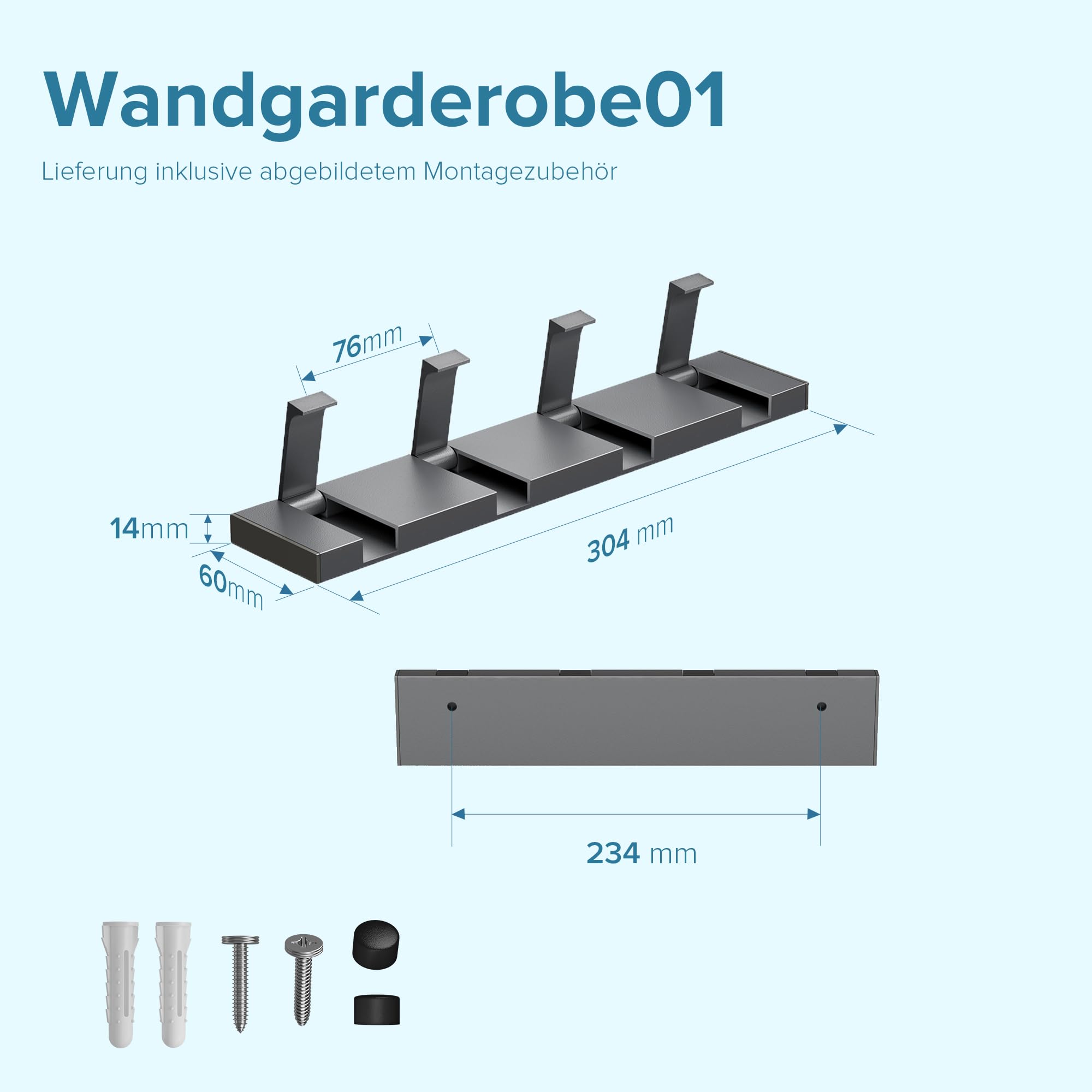 doporro Perchero de Pared de Aluminio Plegable con 4 Ganchos Móviles, Diseño Moderno, Ganchos de Pared Grises para Ropa, Toallas, Baño o Entrada，Wandgarderoben01