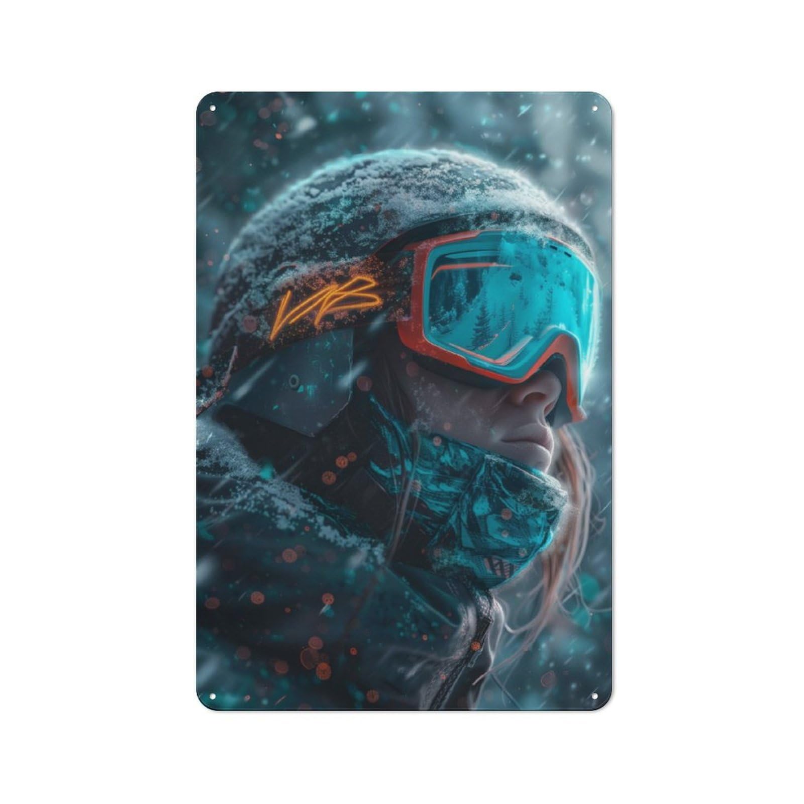 Junmoney Snow Skier Digital Art Retro Metal Wall Sign 30X20cm With For Garage Wall, A Decorative Metal Sign For Garages And Workshops