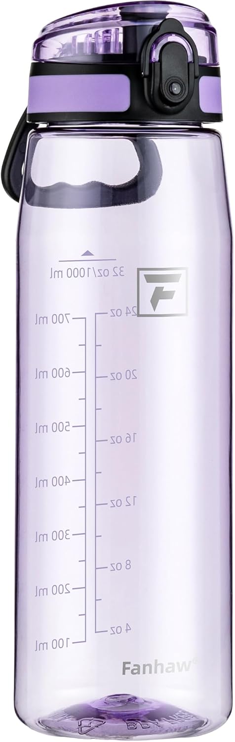Fanhaw 32 oz Tritan Water Bottle with Chug Lid – Clear, BPA-Free, Lightweight, Wide Mouth, Leak-Proof, Perfect for Gym, Travel, School, Office, and Sports (Amethyst)