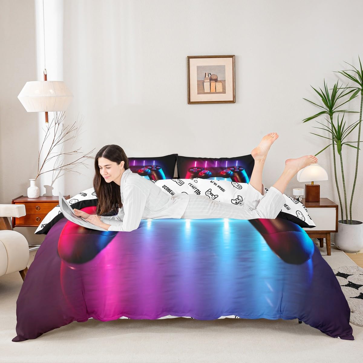 Homemissing Gamer Bedding Set Console Video Game Duvet Cover Set for Kids Boys Teens Gradient Neon Comforter Cover Gamer Controller Quilt Cover 2Pcs Single Size,Zipper - Image 3