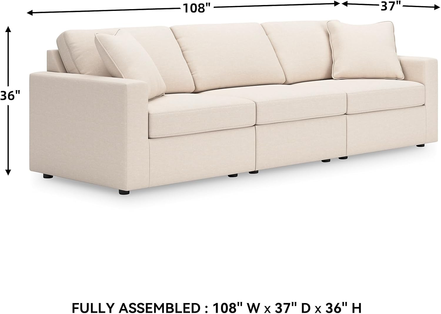 Signature Design by Ashley Modmax Coastal Modular Stain Resistant 3-Piece Sofa with Removable Covers and 2 Accent Pillows, Beige