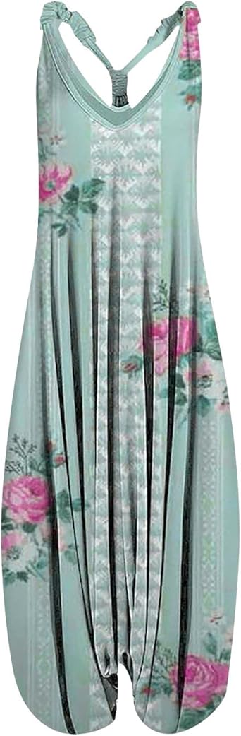 OIOLOYJM Summer Plus Size Boho Overalls for Women 2025 Fashion Jumpsuits Loose Fit Rompers Floral Printed Baggy Harem Pants
