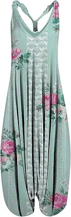 OIOLOYJM Summer Plus Size Boho Overalls for Women 2025 Fashion Jumpsuits Loose Fit Rompers Floral Printed Baggy Harem Pants