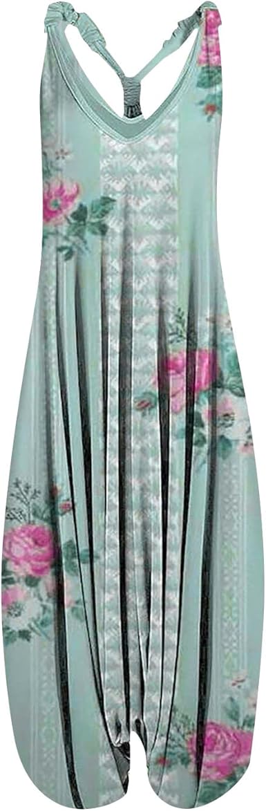 OIOLOYJM Summer Plus Size Boho Overalls for Women 2025 Fashion Jumpsuits Loose Fit Rompers Floral Printed Baggy Harem Pants