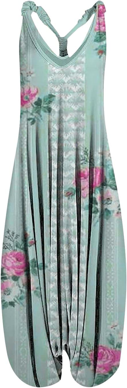OIOLOYJM Summer Plus Size Boho Overalls for Women 2025 Fashion Jumpsuits Loose Fit Rompers Floral Printed Baggy Harem Pants