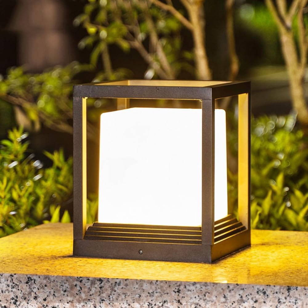 Outdoor Waterproof Pillar Light Modern Square Column Lamps Decorative Lighting for Outdoor Landscape Villa Lawn Exterior Pillar Lantern Deck Bollard Light Pedestal Light