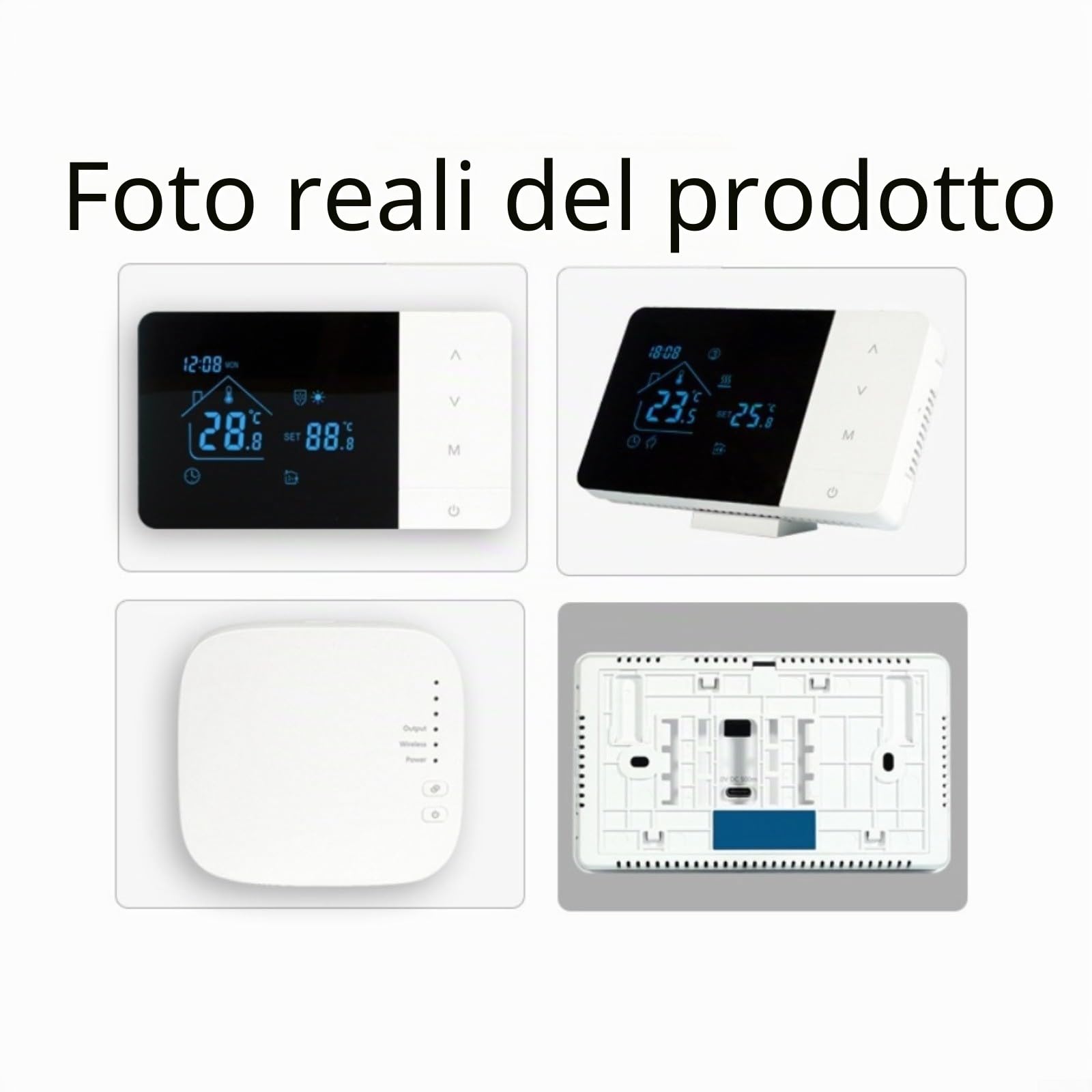 Termostato programmabile wireless per Tuya per controllo remoto tramite app e voce, impostazioni settimanali per 7 giorni con 6 periodi temporali, precisione di controllo ±0,5°C, alimentazione a