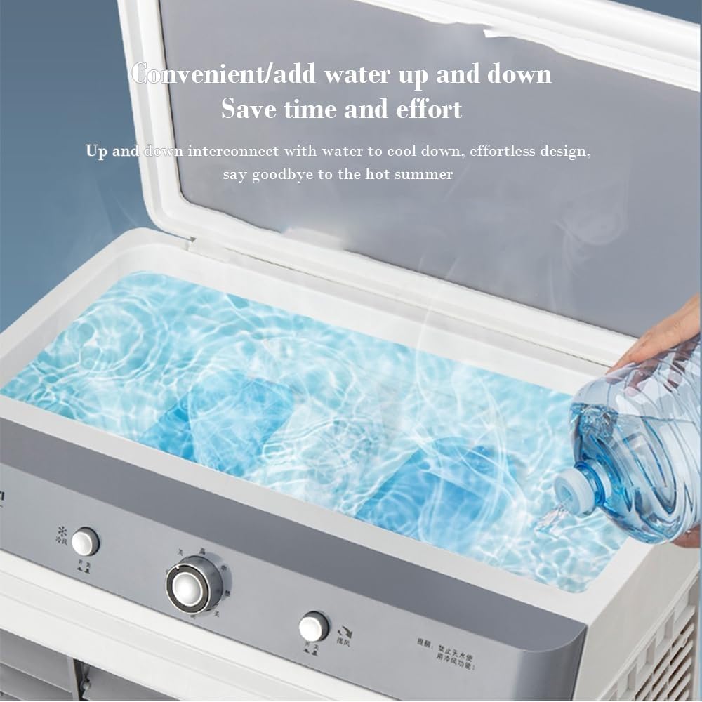 Enfriador de Aire Climatizador Evaporativo 3 En 1 Humidificador Ventilador Enfriador de Aire 40L 3 Velocidade Oscilación 120° 2 Cajas Hielo Aire Acondicionado Para Comercial Al Aire Libre 45*32.5*92cm