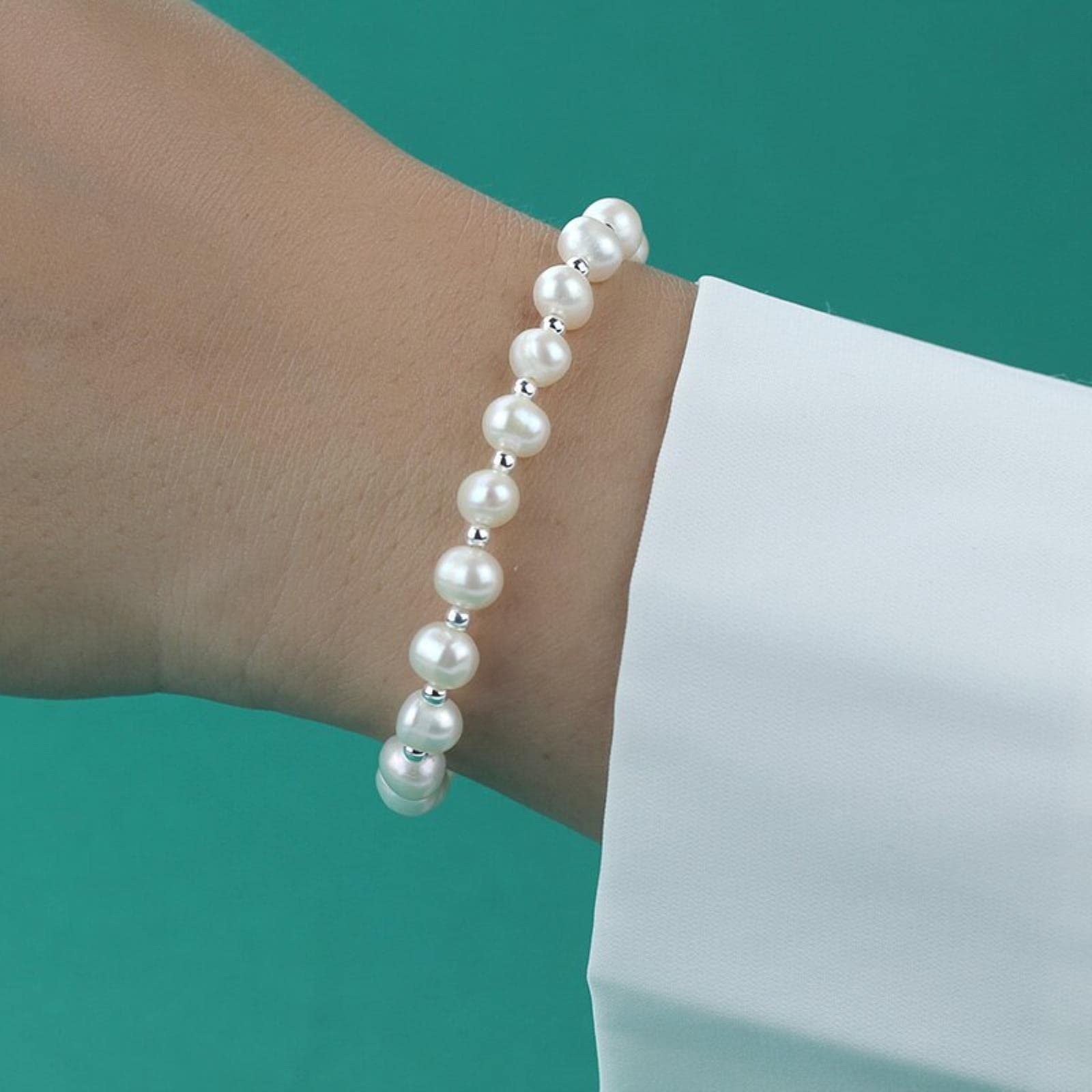 Bracciale in Argento Sterling 925 Fine con Perle d'Acqua Dolce A Forma di Cuore da 19 Cm per Gioielli da Donna per San Valentino