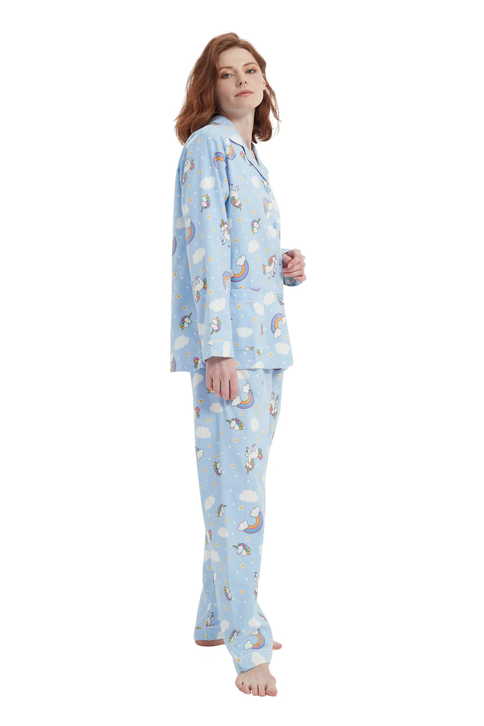 Amaxer 100% Algodón Conjunto de Pijama de Franela para Mujer Conjuntos de Pijama de Otoño e Invierno