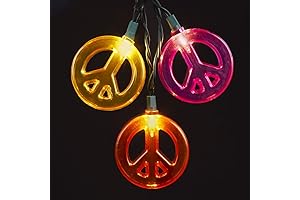 Kurt Adler String 10 Light Peace Sign String Light Set- Decorative Hippie Light