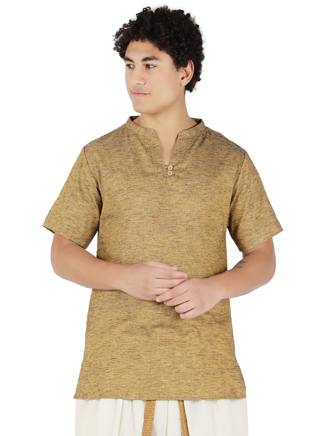 satav Mens Mustard Half Sleeves Pure Cotton Kurta-picture-10