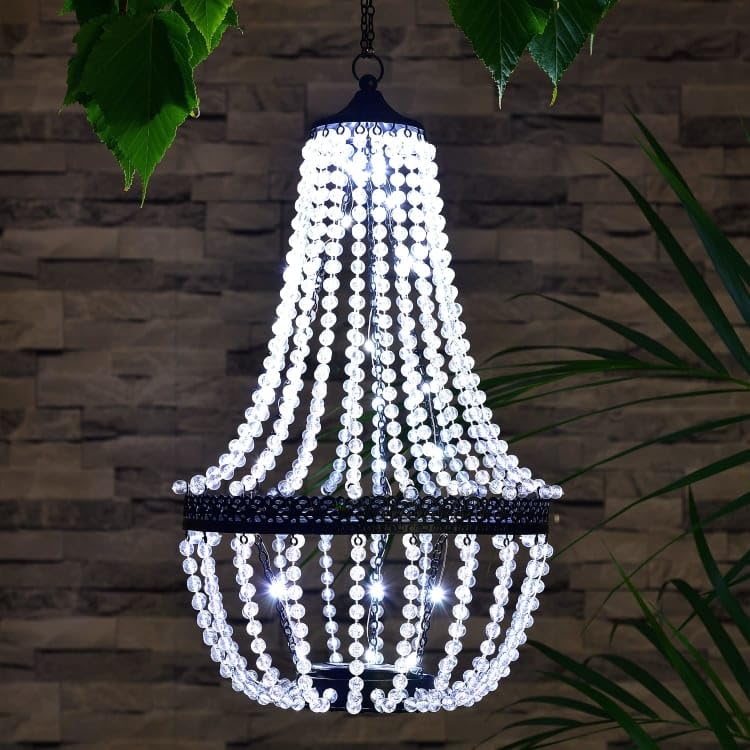 RA-HOMESTORE® New Gorgeous Solar Powered Acrylic Crystal Chandelier - Cool White, No Wiring Required, Rechargable Batter Included, Can Be Hung from Branches and Decking, Adding Style