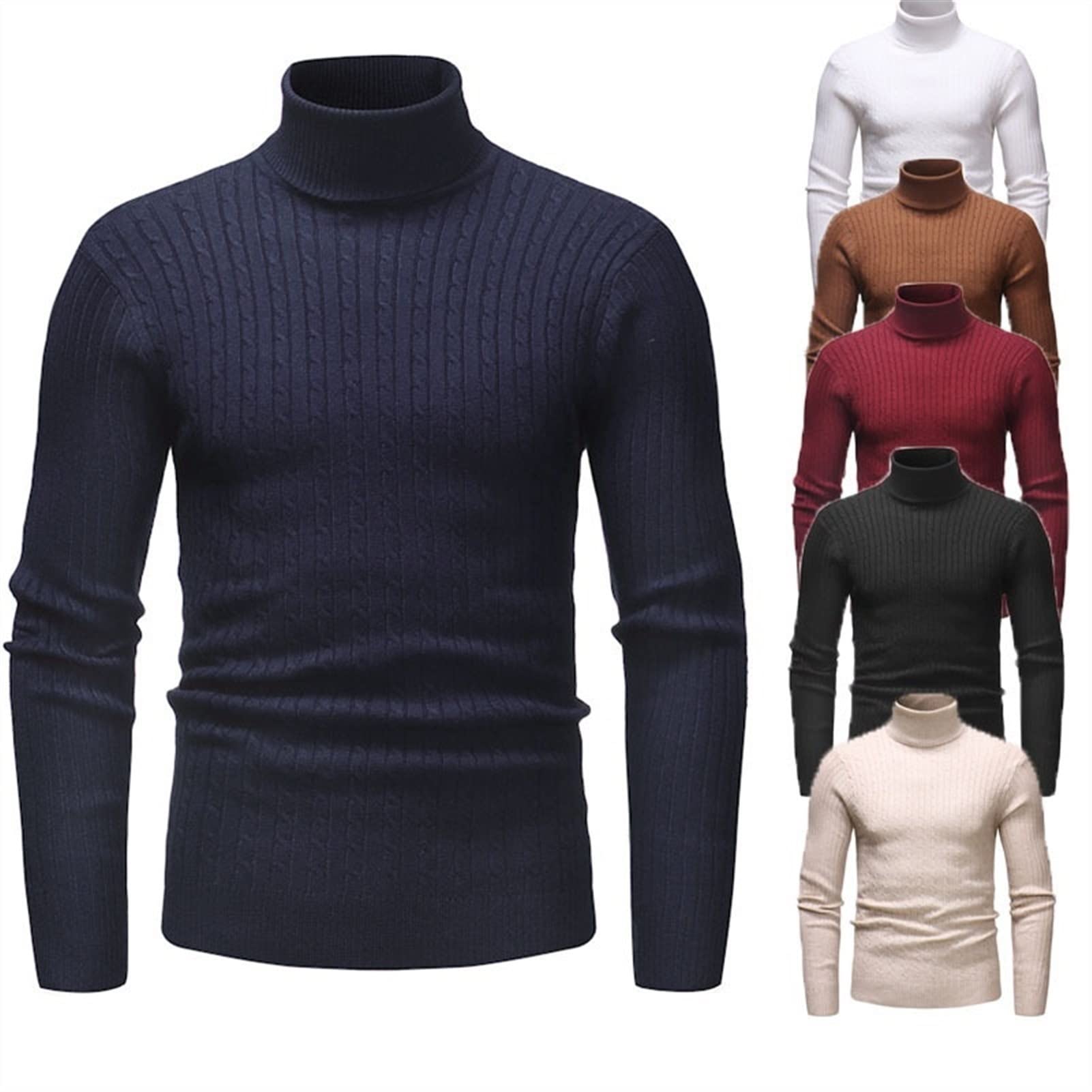 Świąteczny sweter miękki dzianinowy męski dopasowany golf sweter na co dzień pulower sweter podstawowy dzianinowy sweter dżentelmen na zewnątrz sweter (kolor: Czarny, rozmiar: Średni)