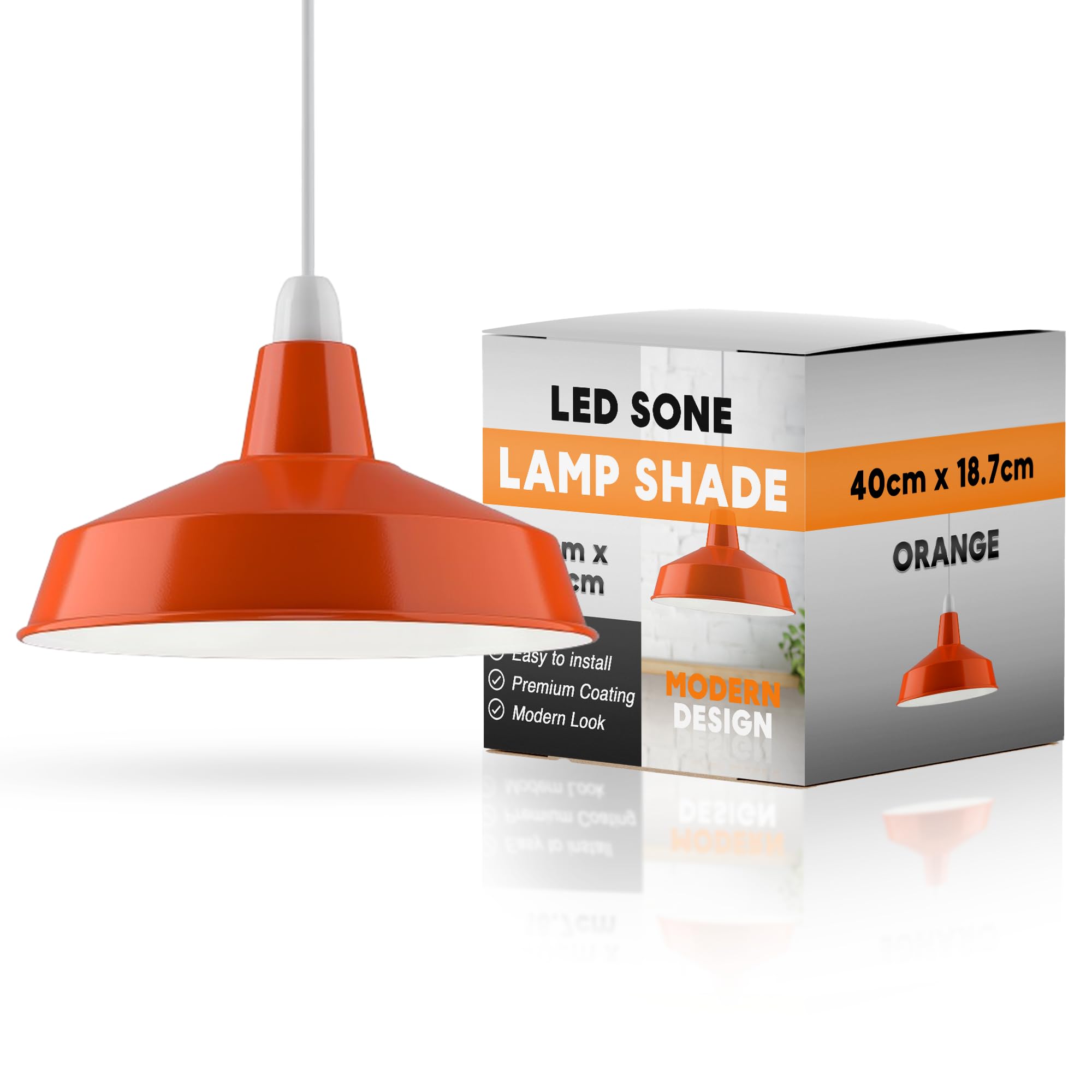 Orange Metal Pendant Light Shade – 40cm Large Ceiling Lampshade with Reducer Ring, Modern Replacement Easyfit Light Shade for Kitchen & Living Room”