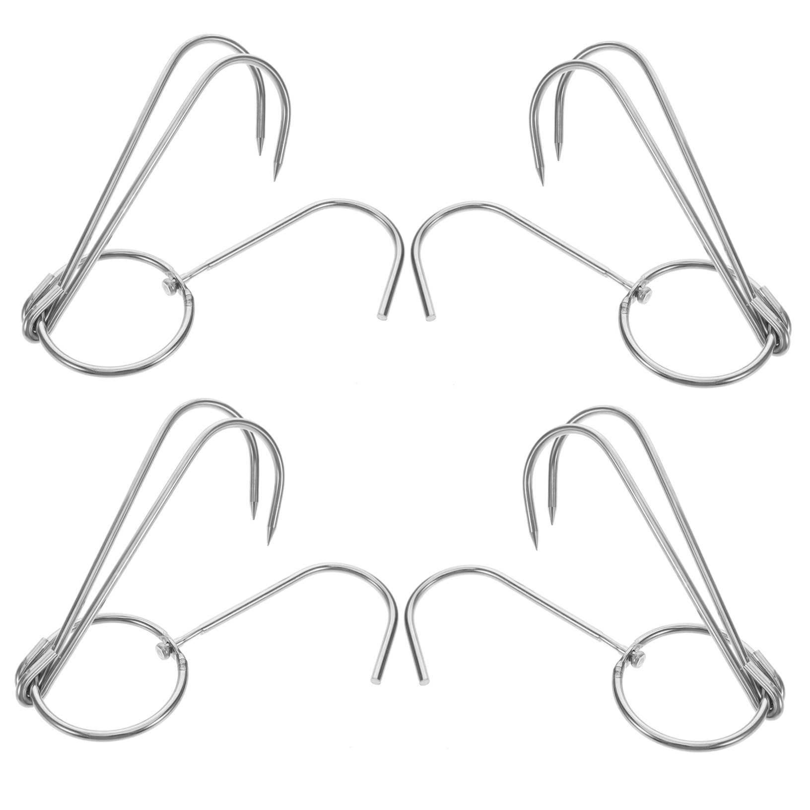 ibasenice 4pcs Stainless Steel Meat Hooks for Outdoor BBQ Heavy Duty Poultry Roasting Hooks Secure Hanging Cooking Tools for Camping and Grilling