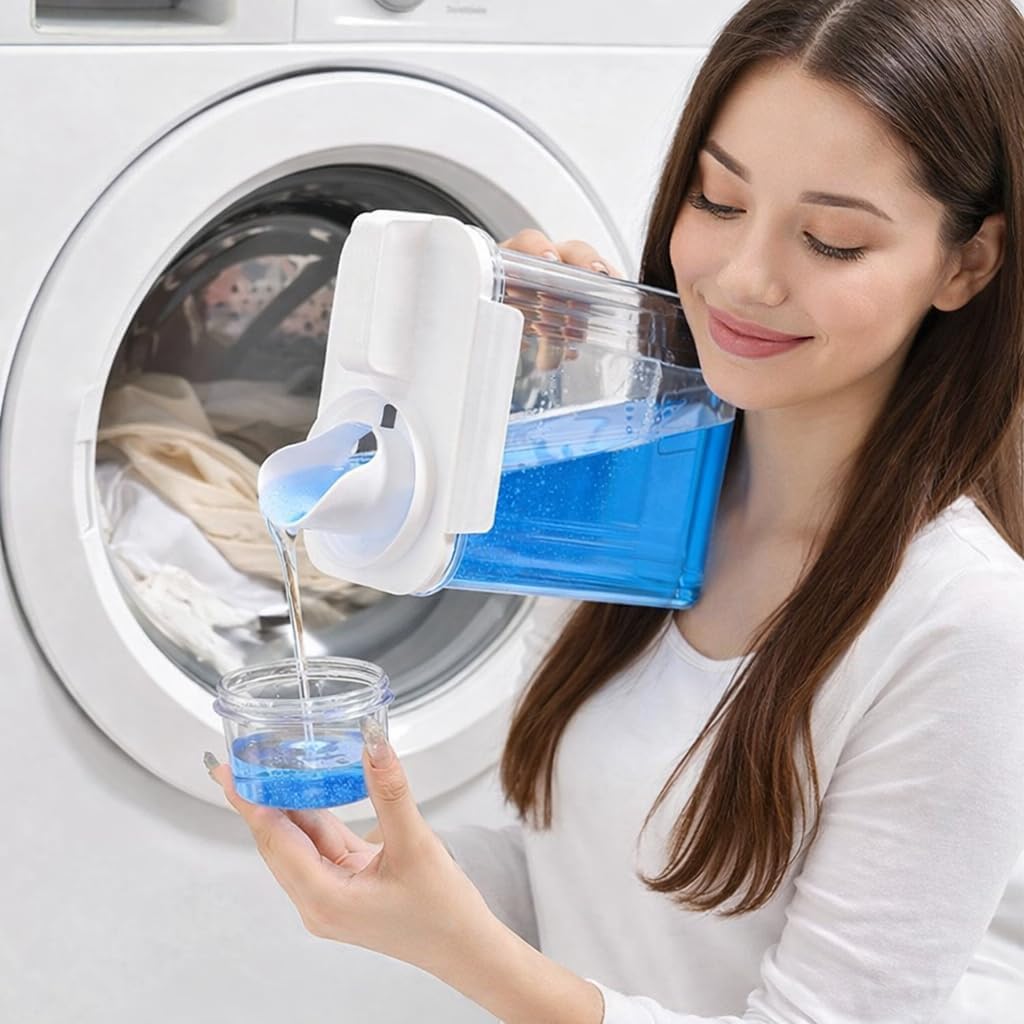 1800ML Washing Powder Liquid Laundry Detergent Dispenser Bottle with Measuring Cup for Soap Storage Container, Clear Reusable Detergent Storage Jar, Airtight Laundry Organizer,-image-14
