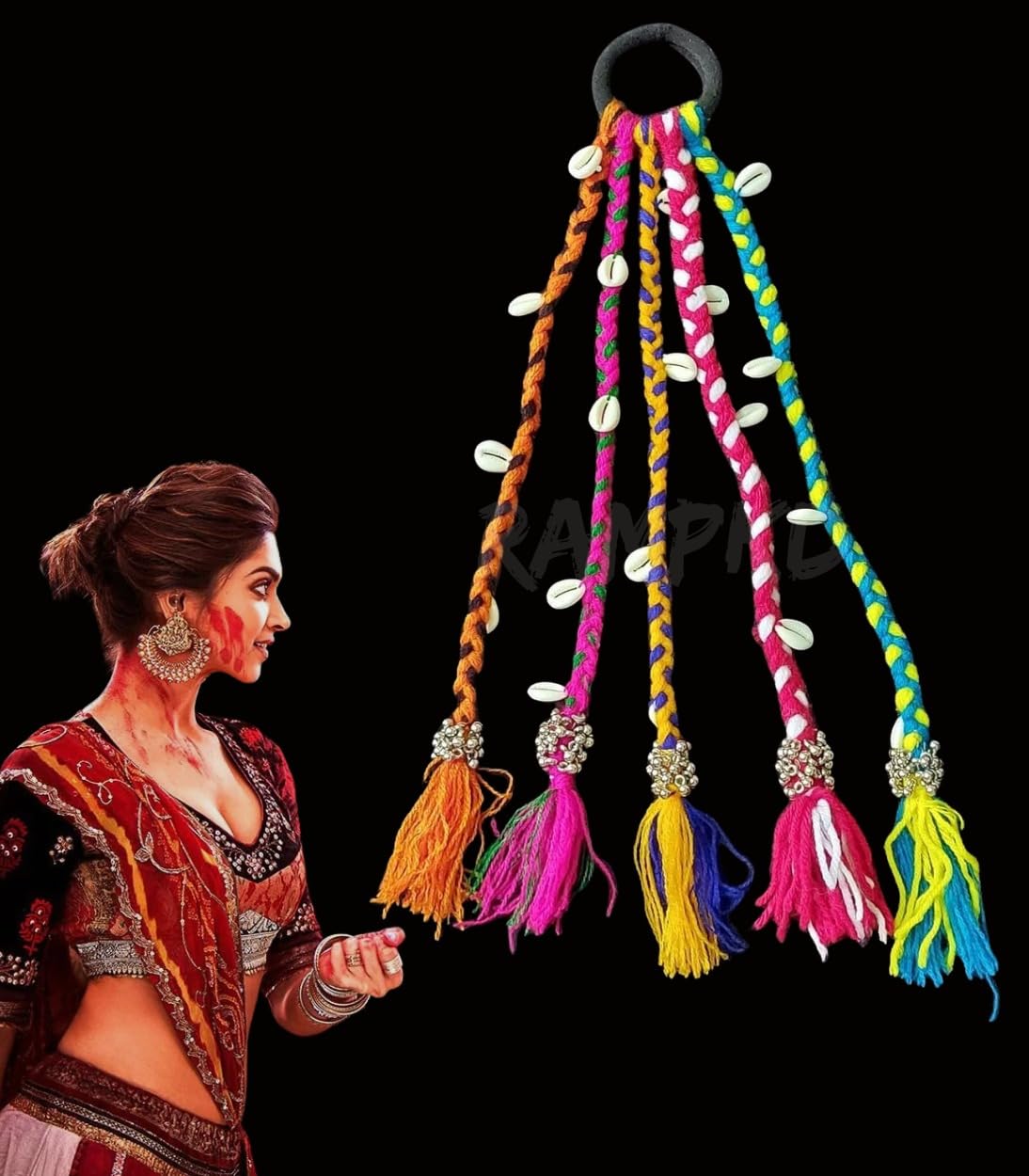 Navratri Look Hair Braids with Rubber Bands - Girl & Women's Hair Accessory for Everyday Style & Rainbow Braids Extensions - Boho Chic Style (1pcs, Multi)