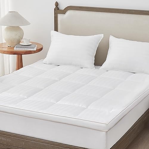 Topmiss Cubrecolchón Queen para personas que duermen con calor, ultra suave y transpirable, relleno de fibra de soja natural con bolsillo protector
