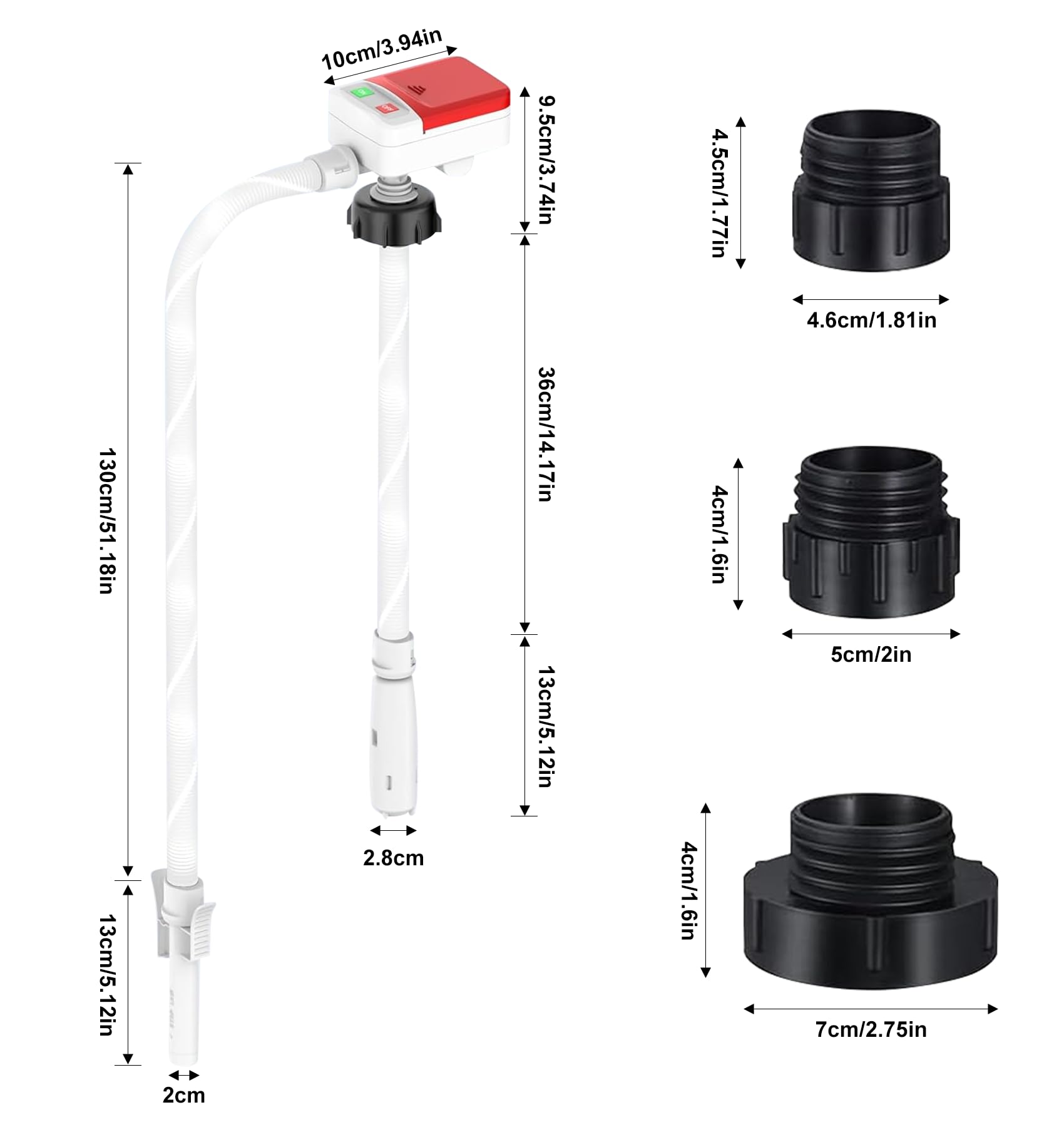 Kraftstoffpumpe mit Auto-Stopp-Sensor, 3.2GPM(12L/min) Dieselpumpe & Benzinpumpe für Kanister, Öl und Wasser – Mit flexiblem Schlauch für Traktor, Generator, Rasenmäher mit 3 Adaptergrößen (12L/min)