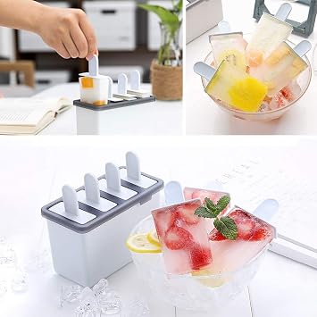 Reusable Popsicle Molds,Easy Release Ice Pop Makers,4 Cavities Homemade Ice Pop Molds,DIY Ice Bar Maker,Kids Ice Cream Tray Holder Kitchen Supplies (Blue)