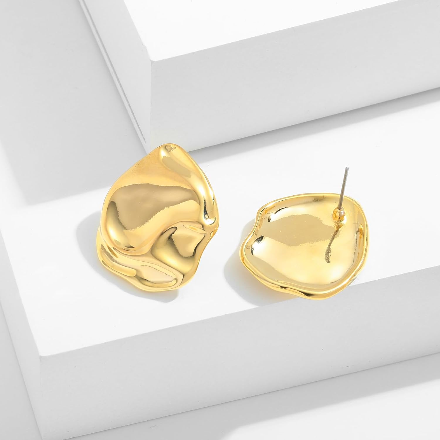 Irregular Gold Stud Earrings for Women Hammered Silver Stud Earrings Statement Geometric Earrings Vintage Gold Earrings - Image 5