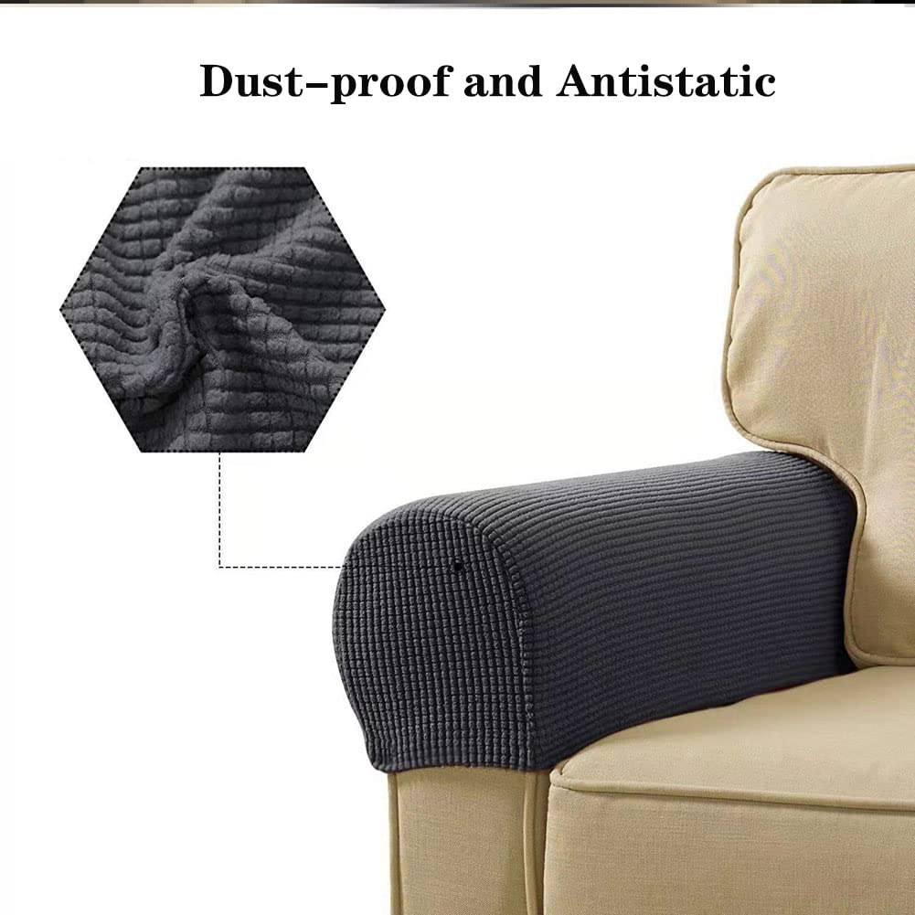 Set Di 2 Copri Braccioli Elasticizzati Per Poltrona – Colore Caffè, Antiscivolo, Protezione Da Macchie E Graffi, 94% Poliestere 6% Spandex - copertina