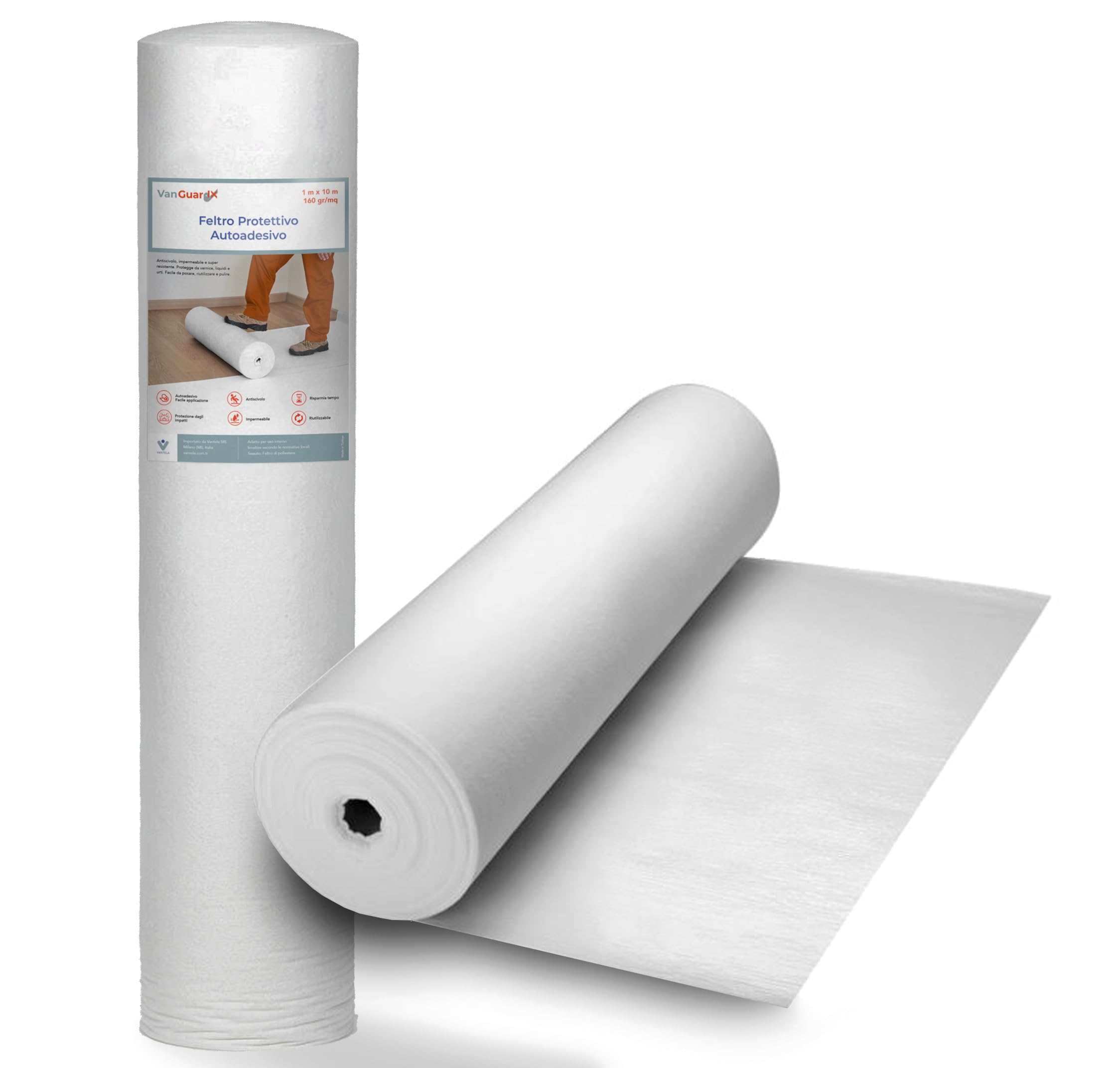 Protection de sol en feutre auto-adhésif | Couverture temporaire pour rénovation et peinture | Antidérapant et imperméable pour parquet, carrelage, grès | 1 m x 25 m (160 gr)