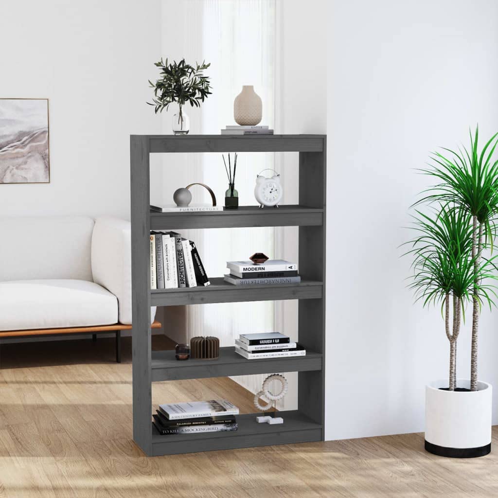 Bibliothèque de bureau - Étagère multifonction - En pin massif - Gris - 80 x 30 x 135,5 cm