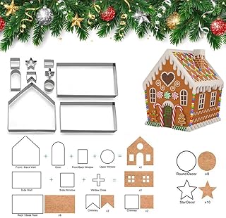 10 Pieces Gingerbread House Cookie Cutter Set, 3D Stainless Steel Gingerbread House Kit for Christmas, Holiday, Winter, Ch...