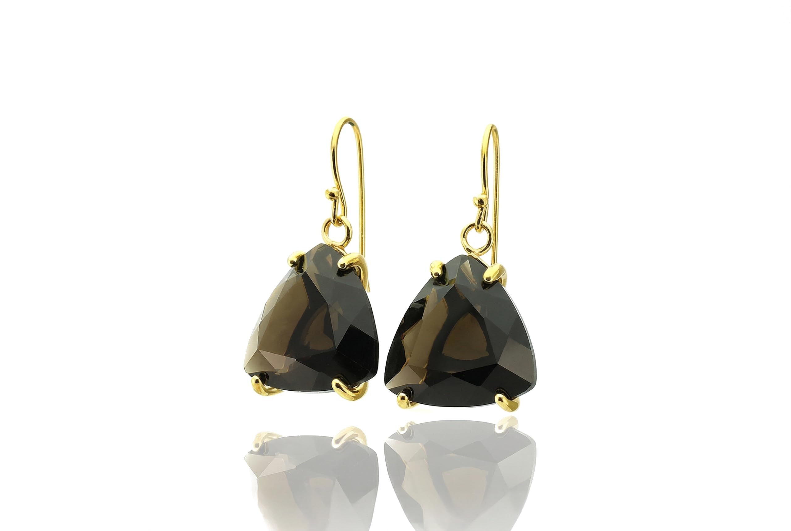 Pendientes Triangulares de Oro de Cuarzo Ahumado - Piedras Preciosas Trillón Pendientes Colgantes Semipreciosos para Mujer - Perfectos para Ocasiones de Noche - Regalo Precioso para Celebraciones