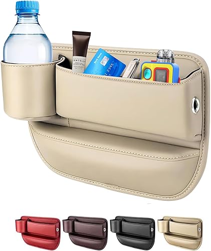 Organizador de espacio para asiento de automóvil, caja de almacenamiento universal para espacio de asiento 2024, soporte de taza de cuero para