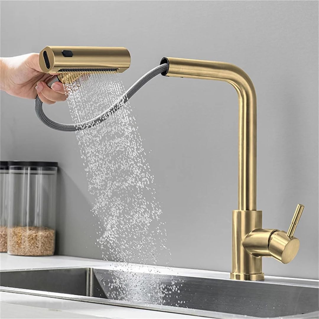 MXXQRHF Brushed Nickel Kitchen Faucet with PullDown Sprayer Swivel Spout Modern Design Mixer Tap Easy Installation Stylish Sink Fixture for Home Upgrade