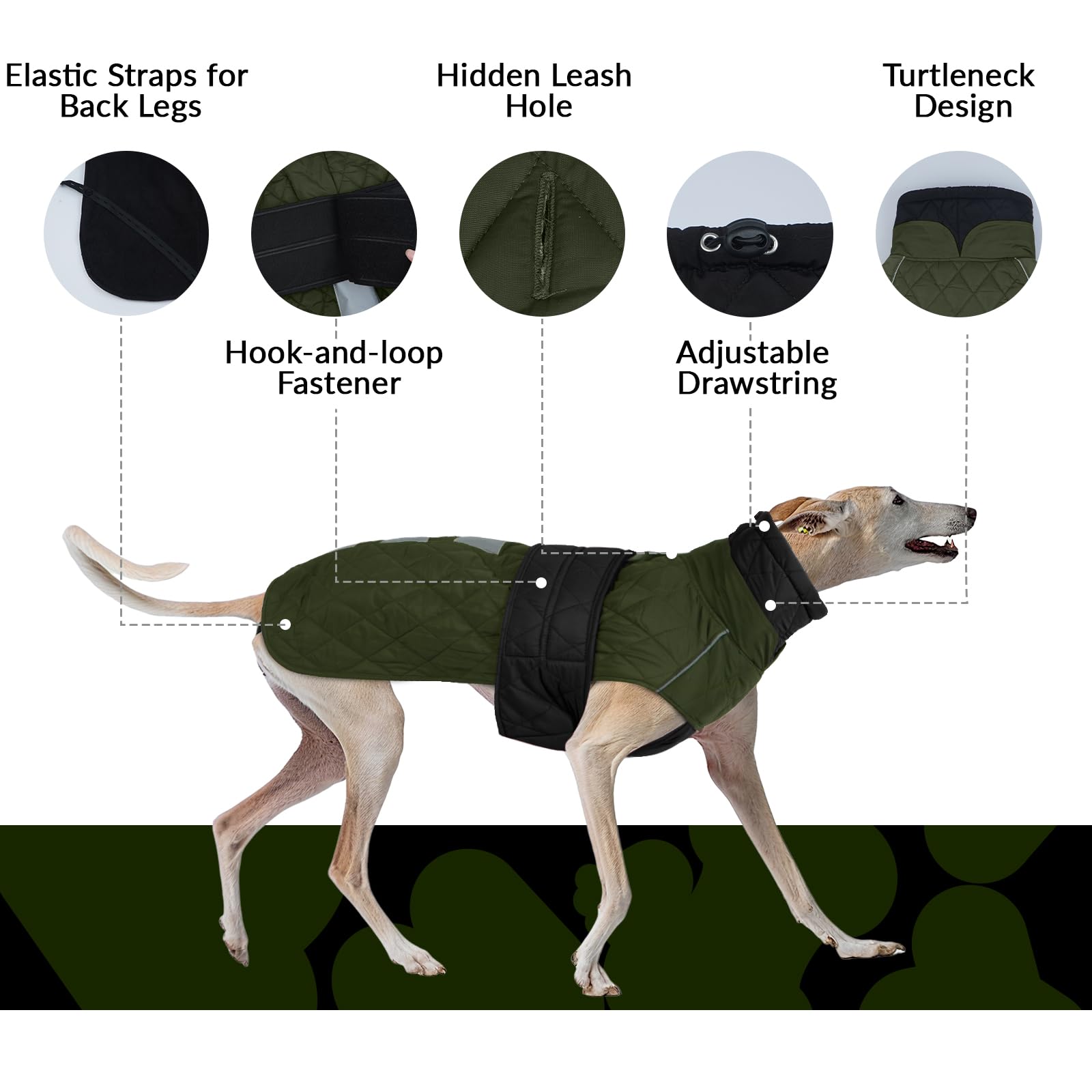 Wasserdichter Windhundmantel, Wasserdichter Winddichter Jacken für Windhund Rollkragenpullover Fleece Windhund Sweater Salukis warm Mantel
