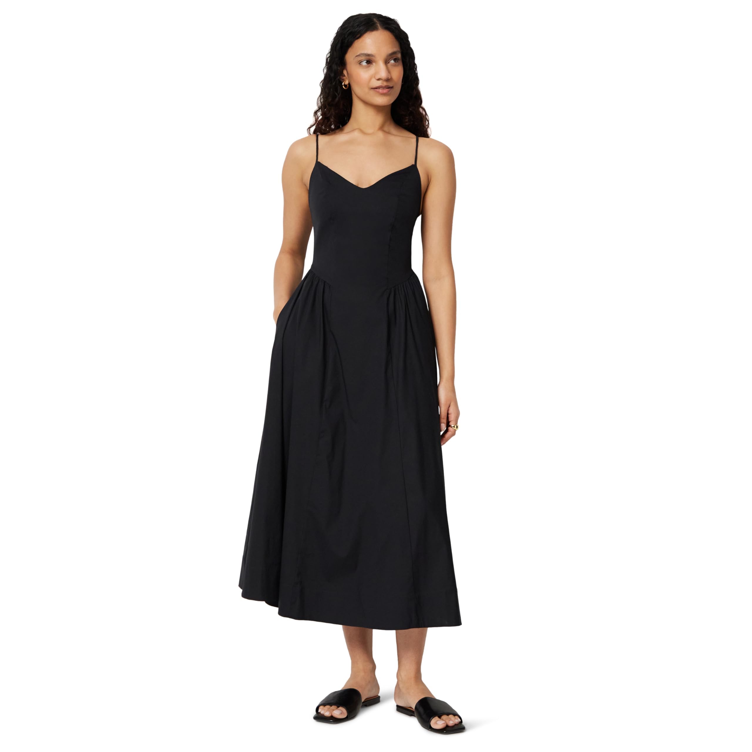 Amazon Essentials Mujer Vestido Midi de Popelina de algodón con Tirantes Delgados Fit & Flare