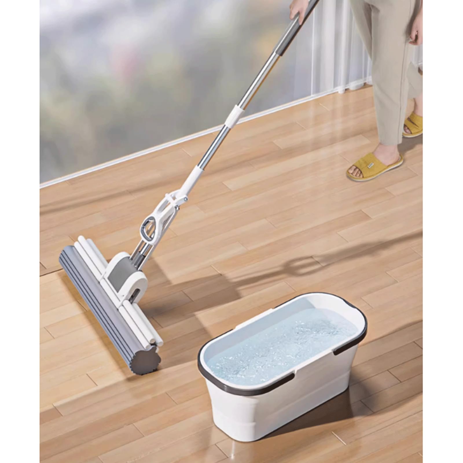 mop podłogowy PVA Sponge Roller Mop voor huis Commercieel gebruik vloer badkamer garage reiniging totaal 2 spons koppen telescopische handgreep mop