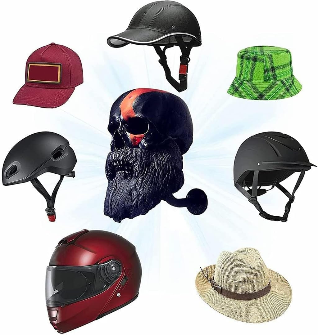 Motorcycle Skull Helmet Holder, Porte-Crâne, Monté Mural la Résine Étalage Casque, Artisanat Amovible en Résine pour Décoration Murale en Forme Tête Fantôme(Black)