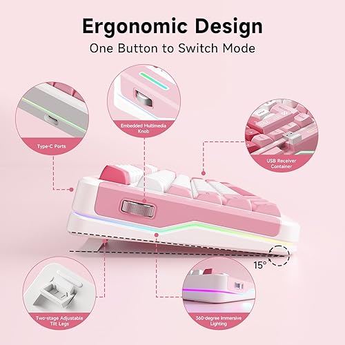 Miniatura 4 de MCHOSE Teclado mecánico inalámbrico X75 V2, mouse inalámbrico para juegos M7 Ultra, conexión de tres modos, estructura de junta personalizada