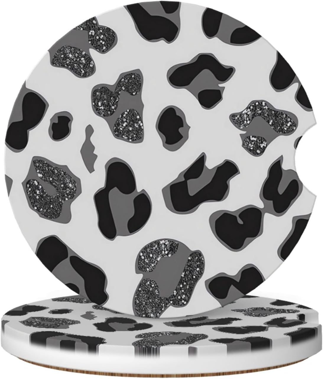 Car Coasters for Cup Holders, 2 Pack Absorbent Ceramics Anti Slip Universal 2.56 Inch Car Cup Coaster for Women Men, Car Interior Accessories - Black Grey Leopard Cheetah Print Black Grey Leopard Cheetah Print 2.56 Inches