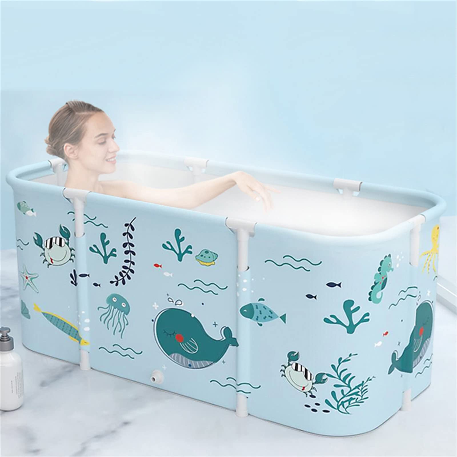 Portable Bathtub for Adults, Waterproof PVC Foldable Soaking Tub Eco Friendly Bathing SPA Tub for Adults Sauna Steam Bucket Shower Bath, Height Below 190cm People,B