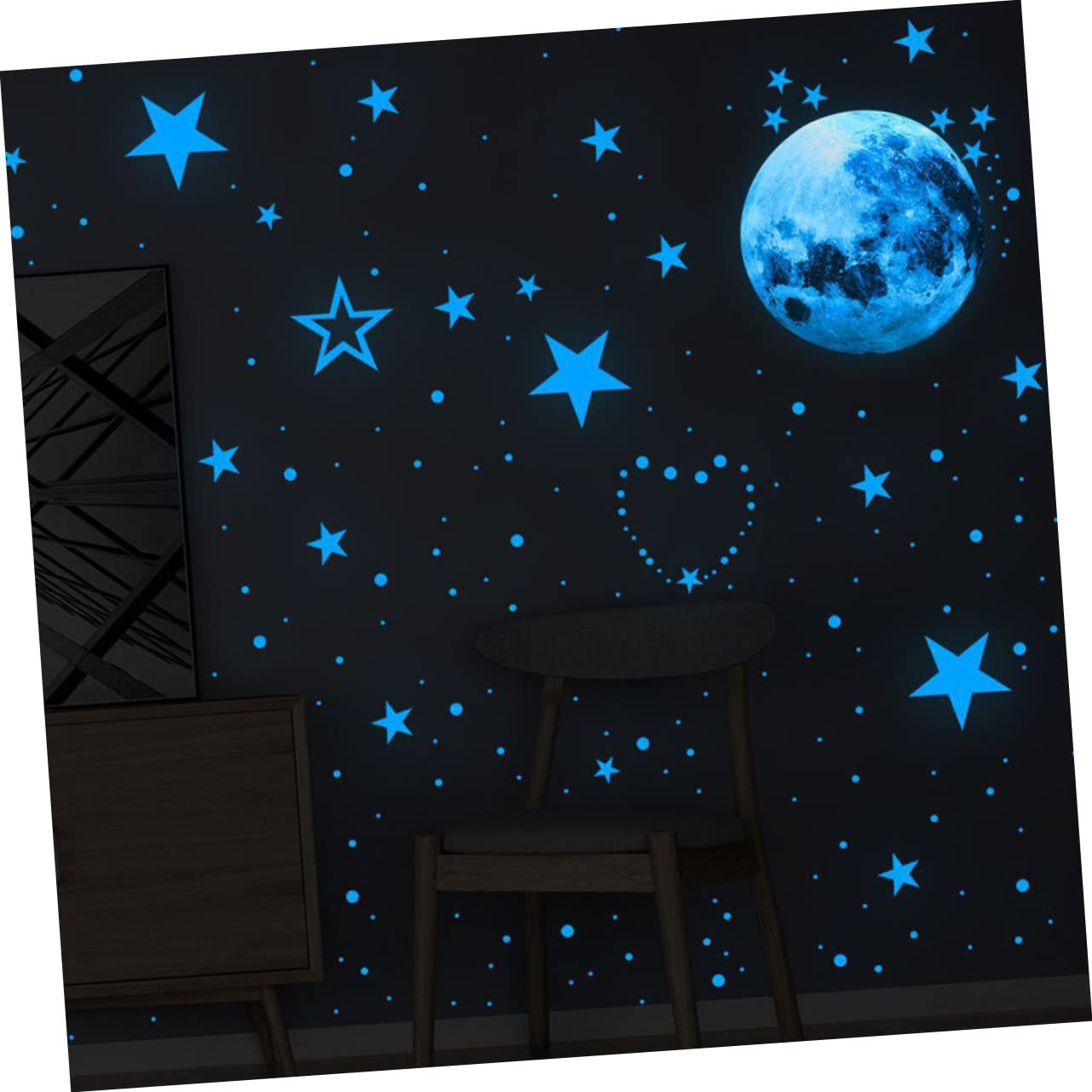 VICASKY 2juegos Pegatinas Para Decoración De Paredes De Estrellas y Luna Adhesivos Para Dormitorio De Luna Estrellas Puntos Removibles y Fáciles De Usar