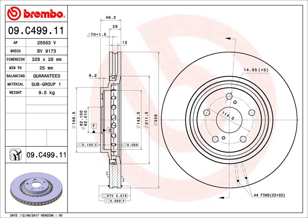 Brembo 09.5875.11 - Tarcza hamulcowa z lakierem UV (1 tarcza hamulcowa w opakowaniu) - Przednia