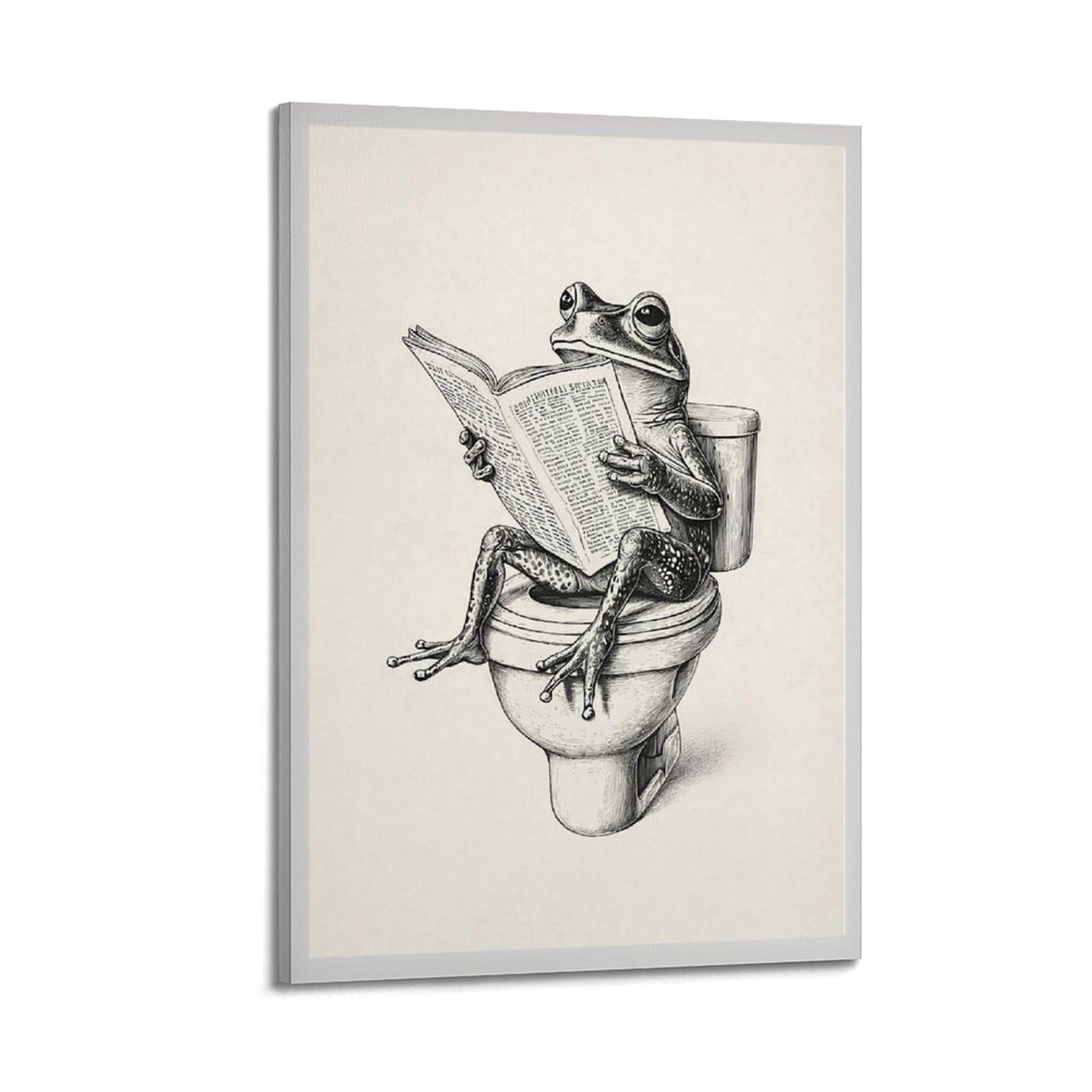 xiaoxiaoshen Funny Frog Bathroom Toilet Humor Vintage Illustration Canvas Poster Wall Art Prints Room Aesthetic Murals Bedroom And Living Decorations 20x30inch(50x75cm)
