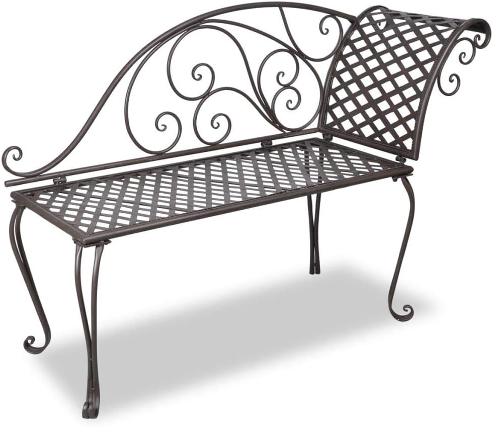 FAMIROSA Outdoor Chaise Lounge Chairs Scroll Pattern Sun Lounger Recliner Iron Metal Deck Chair for Balcony Patio Garden Backyard Poolside Brown
